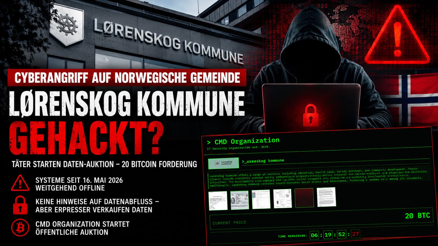 Lørenskog kommune gehackt – CMD Organization startet Daten-Auktion mit 20 BTC Startpreis
