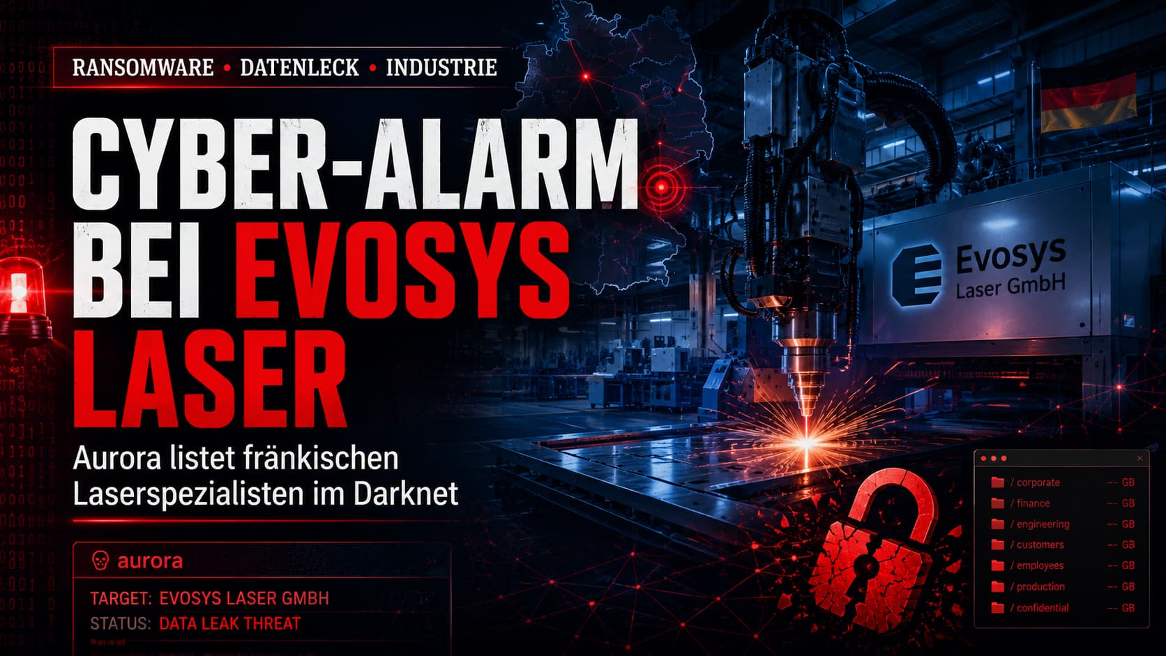 Cyber-Alarm bei Evosys Laser: Aurora listet den fränkischen Laserspezialisten aus Erlangen im Darknet
