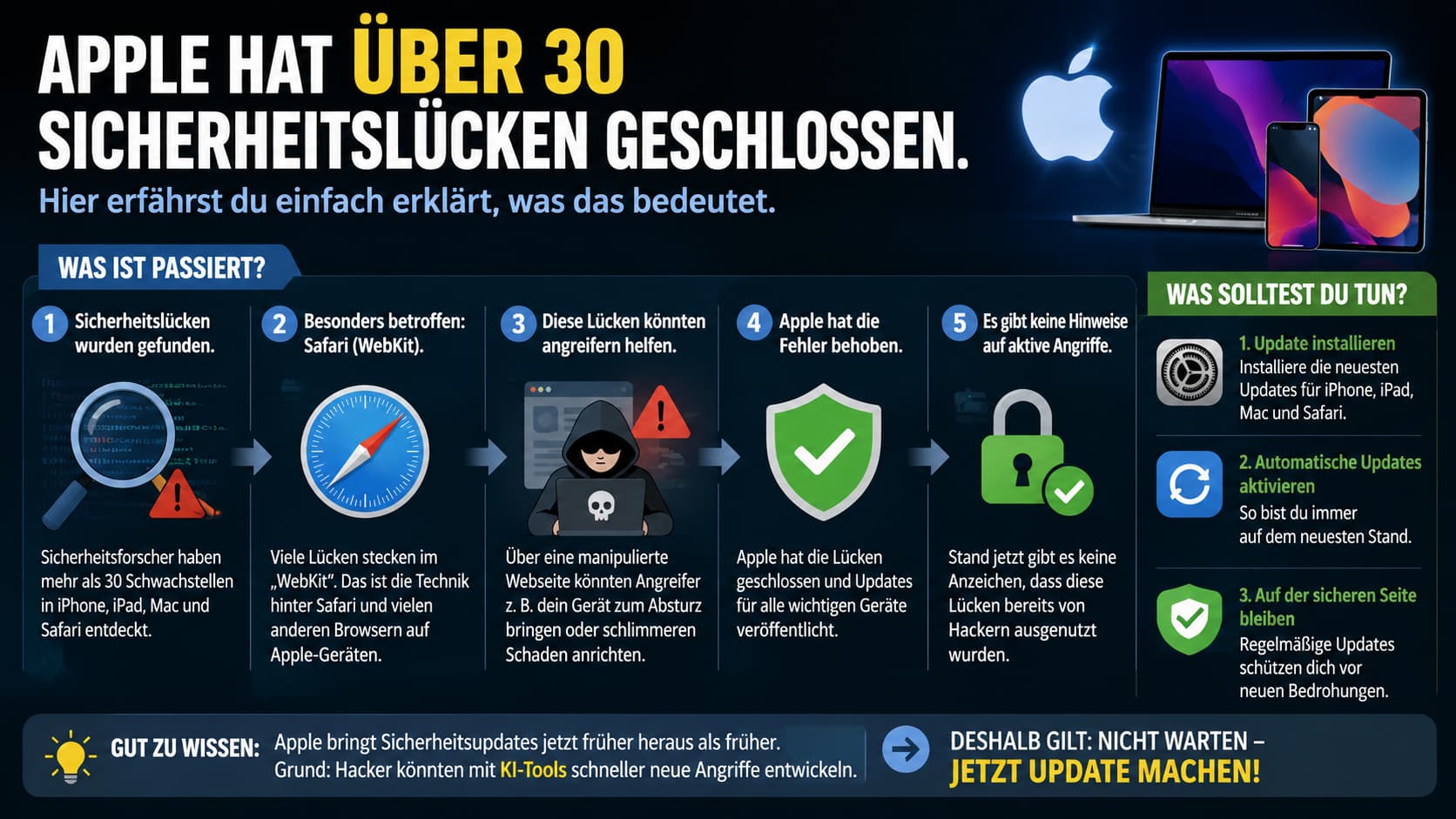 Apple hat über 30 Sicherheitslücken geschlossen – einfach erklärt: Was ist passiert und was sollten Nutzer jetzt tun?