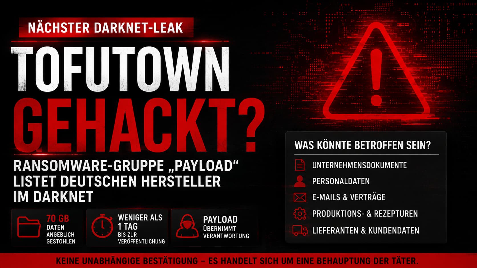Tofutown im Darknet gelistet – Payload-Leak (Illustration)