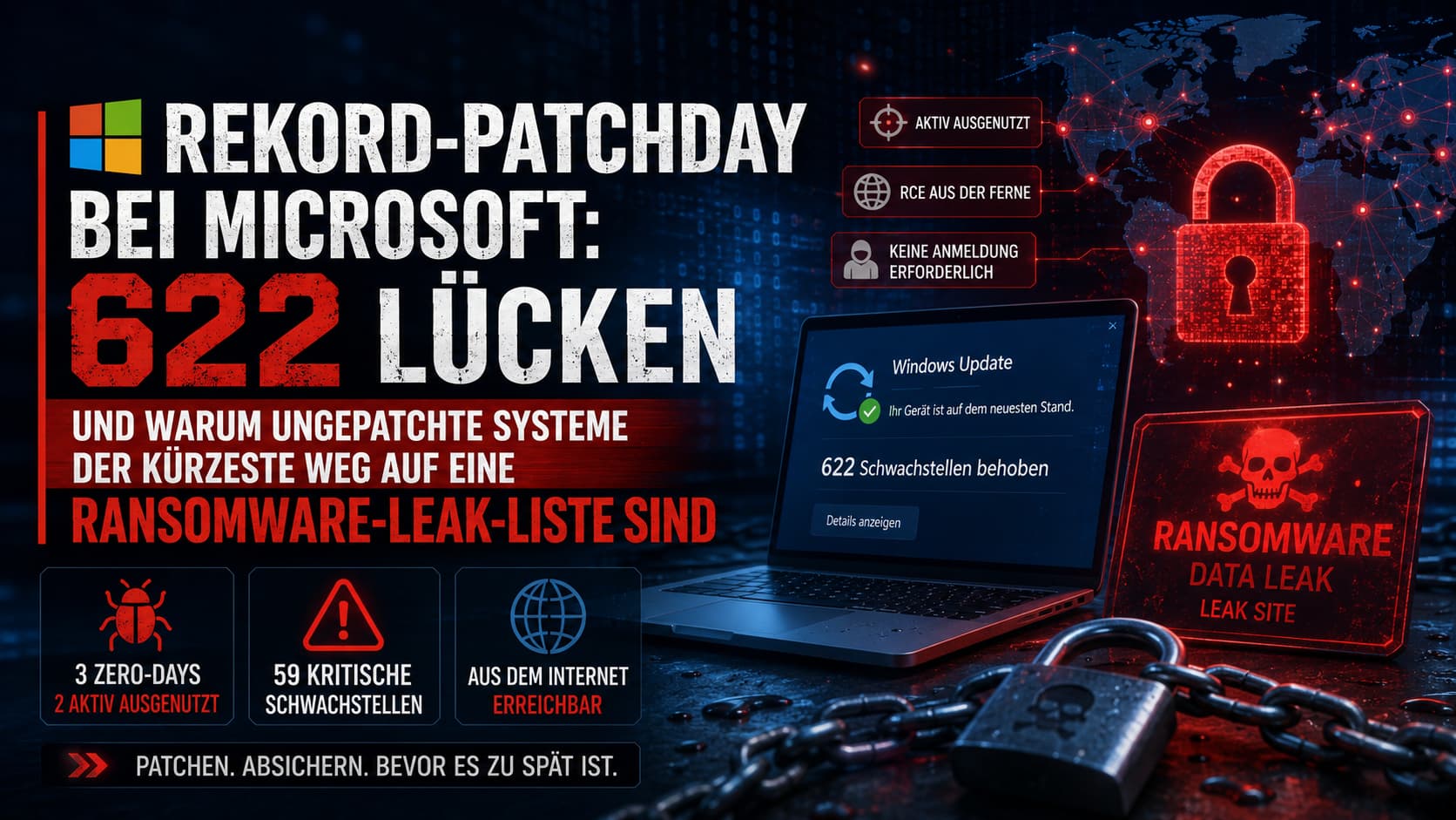 Microsoft Rekord-Patchday Juli 2026 – 622 Lücken, 3 Zero-Days