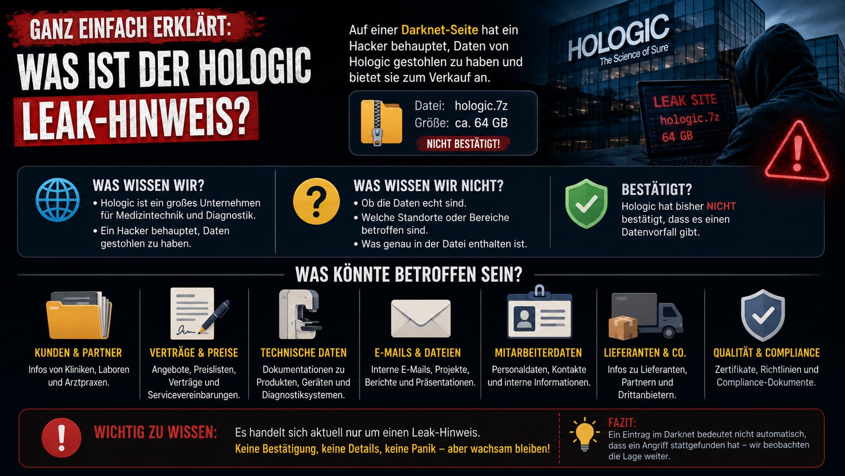 Was ist der Hologic Leak-Hinweis? Infografik – nicht bestätigt