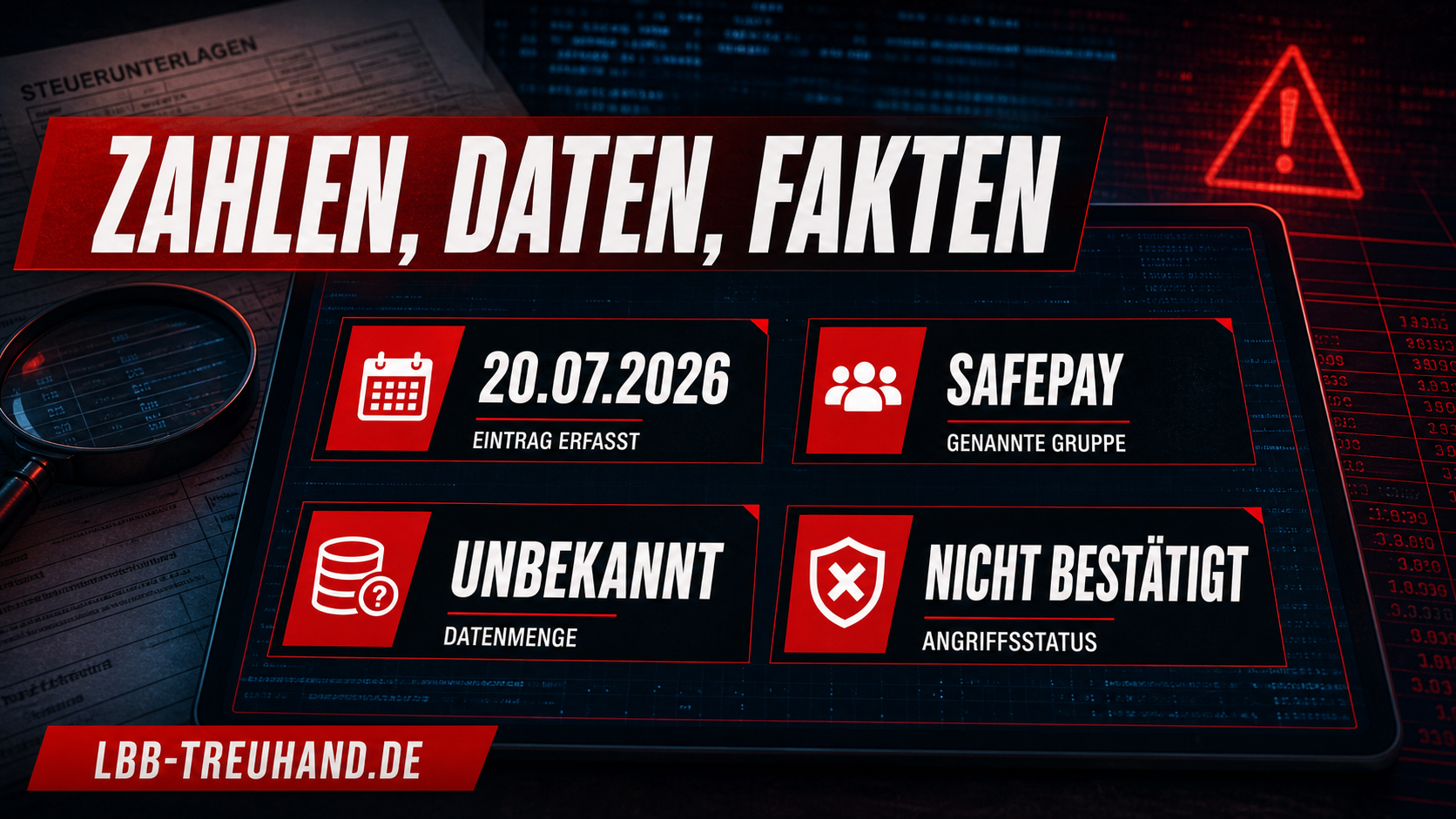 Zahlen, Daten, Fakten: SafePay-Listung der LBB Treuhand am 20.07.2026, Status nicht bestätigt, Sitz Isny im Allgäu