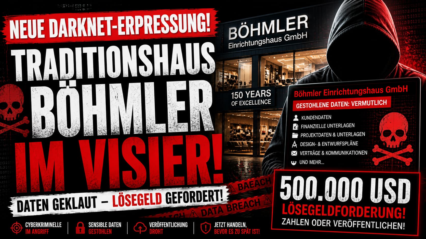 Darknet-Erpressung Böhmler Einrichtungshaus – 500.000 USD Lösegeldforderung