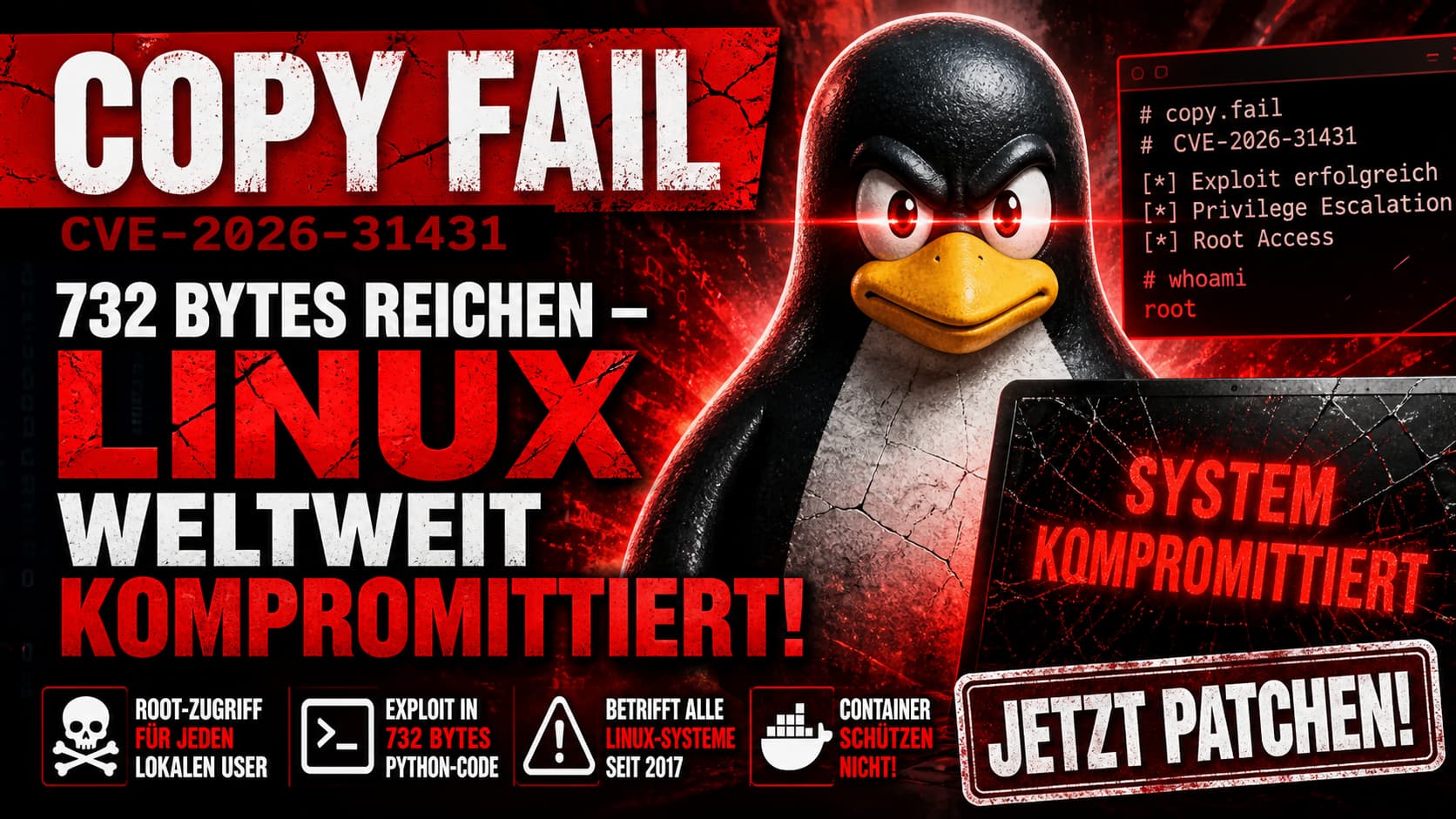Copy Fail CVE-2026-31431: Linux Kernel Root-Exploit – 732 Bytes Python reichen für Root-Zugriff
