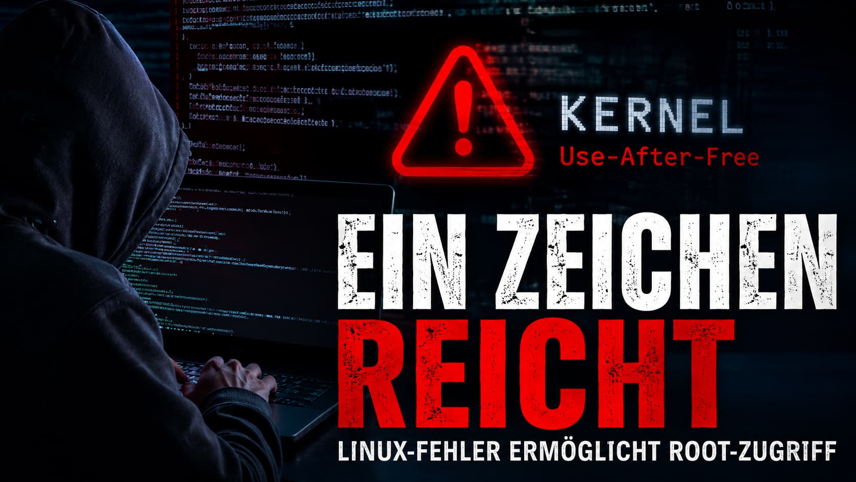 Linux-Kernel Use-After-Free CVE-2026-23111: Hacker vor Kernel-Code mit Warnsymbol