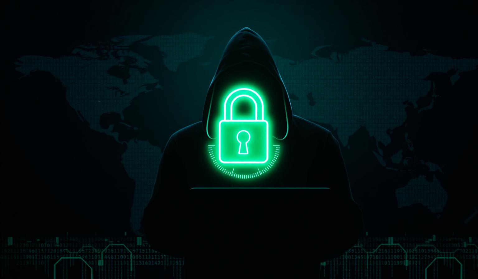 Open-Source Privacy Tools 2026 – verschlüsseltes neon-grünes Schloss-Hologramm vor dunkler Cyber-Weltkarte, Wasacon Kreis Heinsberg
