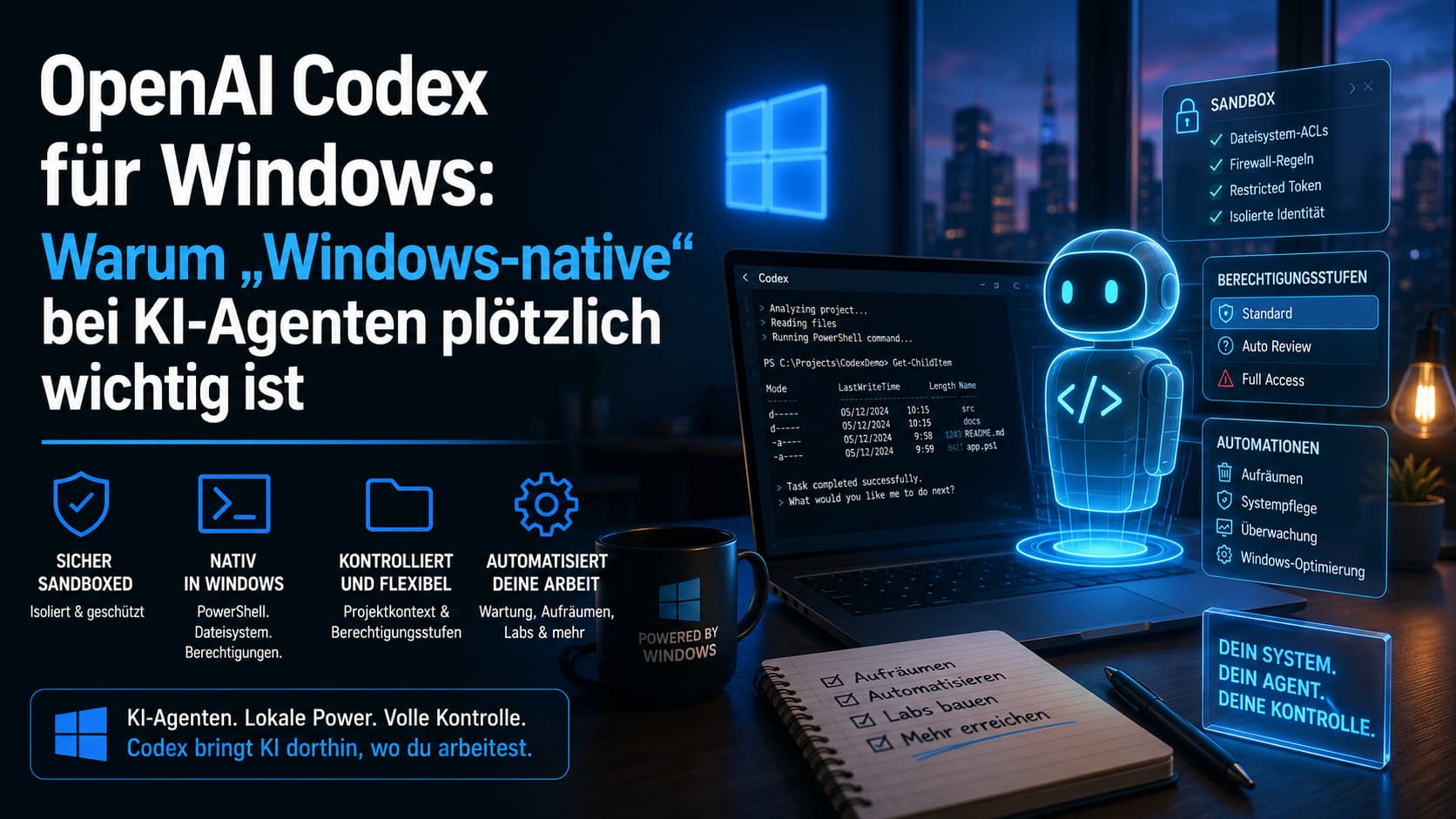 OpenAI Codex für Windows: KI-Agent mit Sandbox, Berechtigungsstufen und Automationen auf einem Windows-Laptop