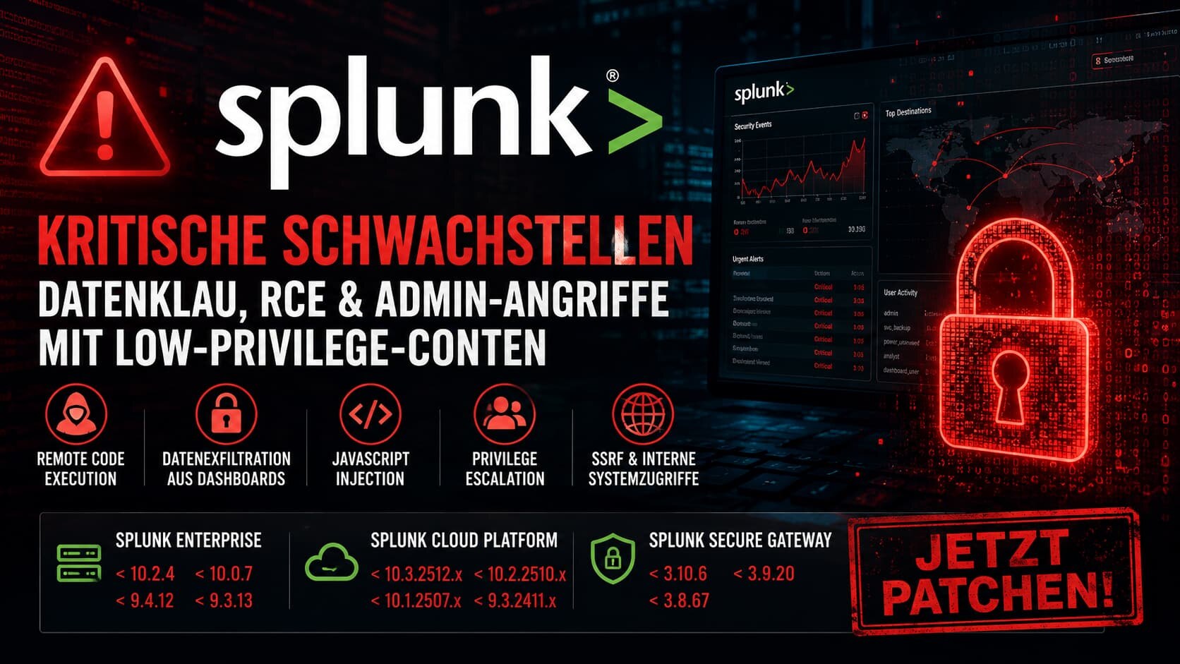 Splunk: kritische Schwachstellen – Datenklau, RCE und Admin-Angriffe mit Low-Privilege-Konten
