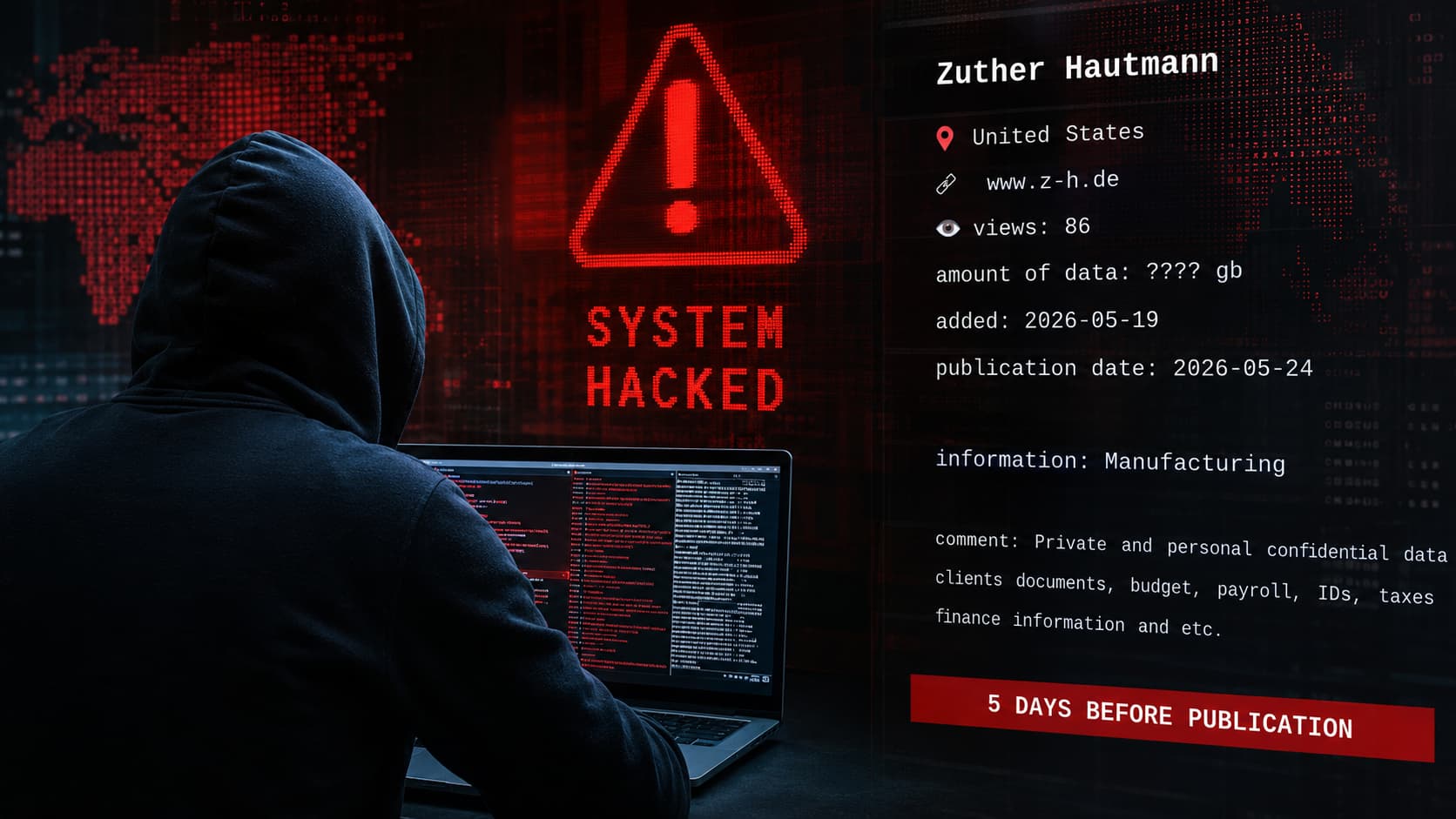 Zuther Hautmann auf Leak-Seite der Play-Ransomware – Countdown bis 24.05.2026 – Wasacon Analyse