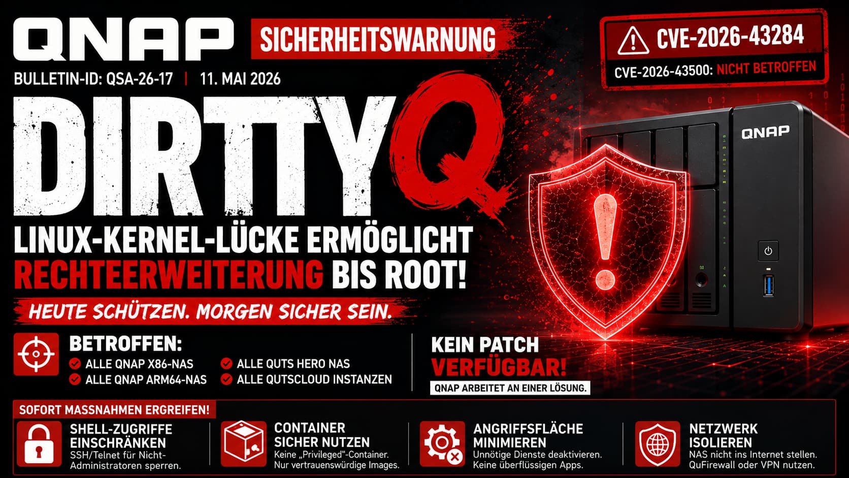QNAP Sicherheitsadvisory Dirty Frag CVE-2026-43284 – Linux-Kernel-Schwachstelle in NAS-Systemen