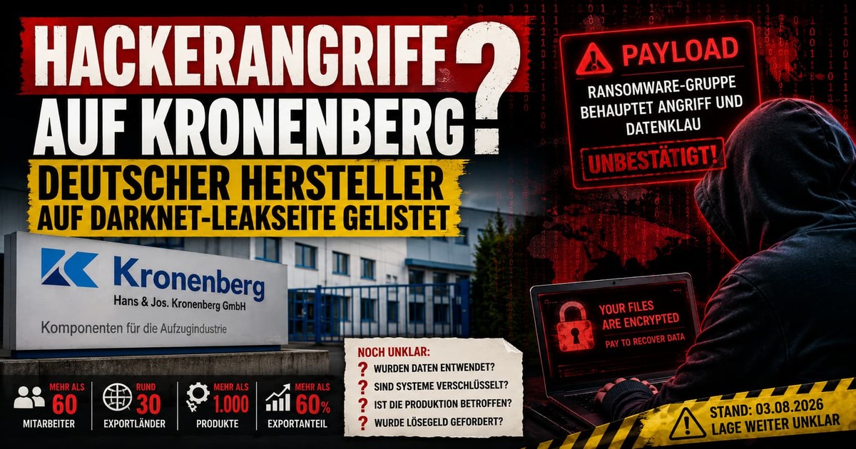 Aufzug-Zulieferer Kronenberg auf Darknet-Leakseite: Payload beansprucht Cyberangriff