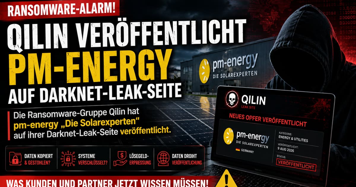 pm-energy gehackt? Qilin listet „Die Solarexperten“ aus Reesdorf im Darknet