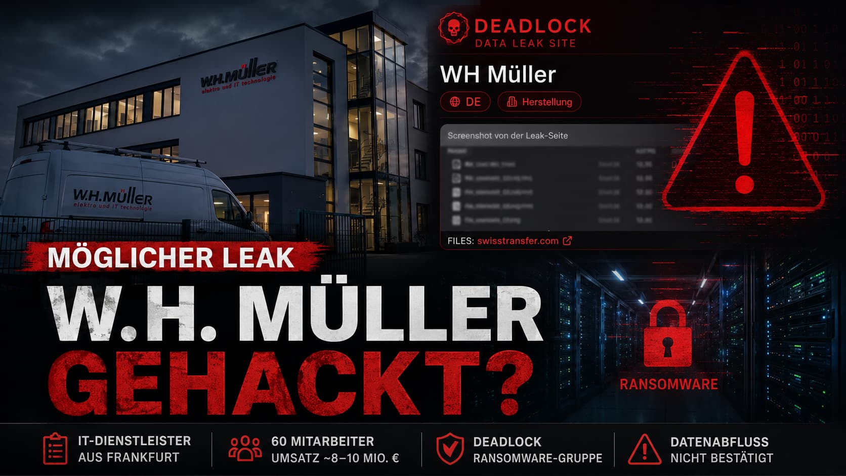 W.H. Müller im Darknet – Deadlock listet Frankfurter Elektro- und IT-Betrieb (unbestätigte Täter-Behauptung)